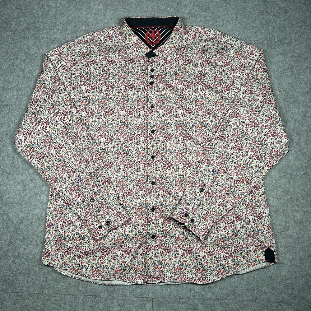 Au Noir Button Down Shirt Men's Size 8 2XL XXL White Multicolor Abstract Pattern